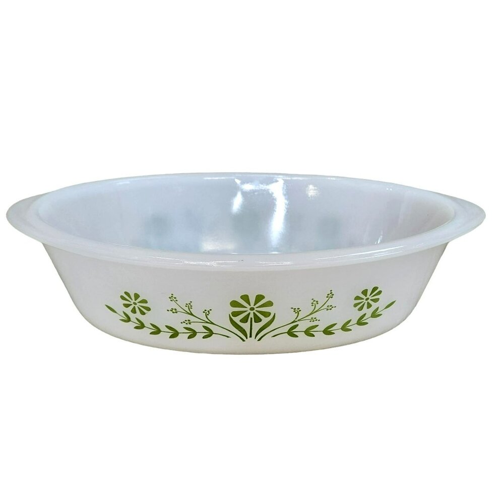 VTG Glasbake Summer Impressions Green Daisy J235 1Qt Casserole Dish Glass NO Lid